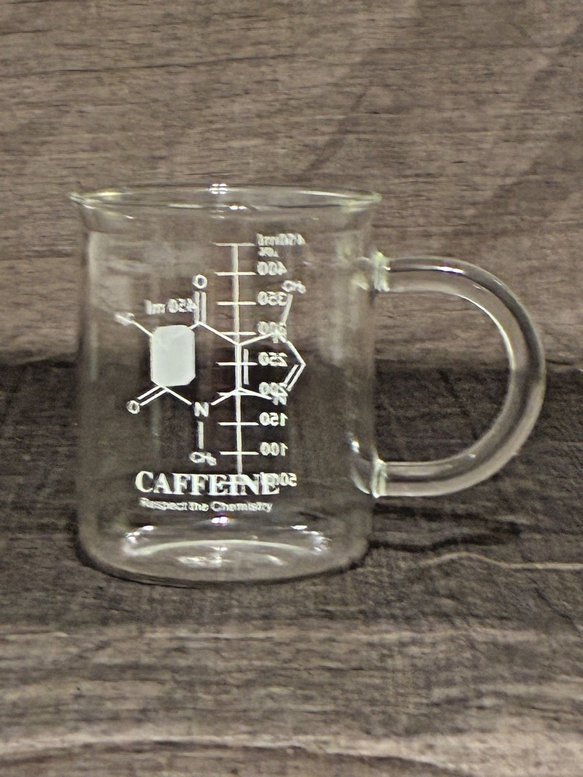 Caffeine 450ml Borosilicate Glass Beaker Coffee Mug ~ “Respect the Chemistry”