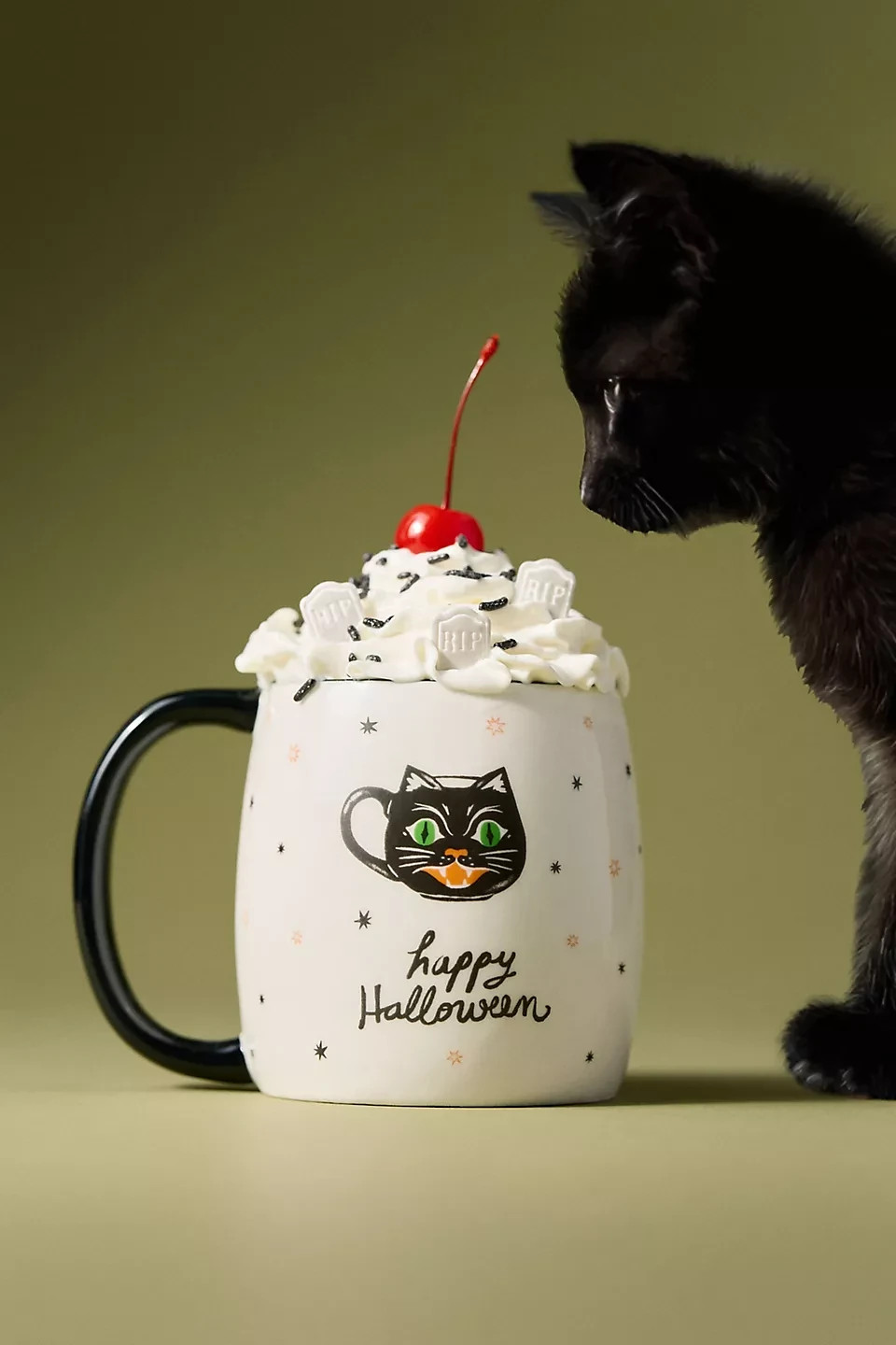 New Anthropolige SET OF 4 Happy Halloween Stoneware Mugs