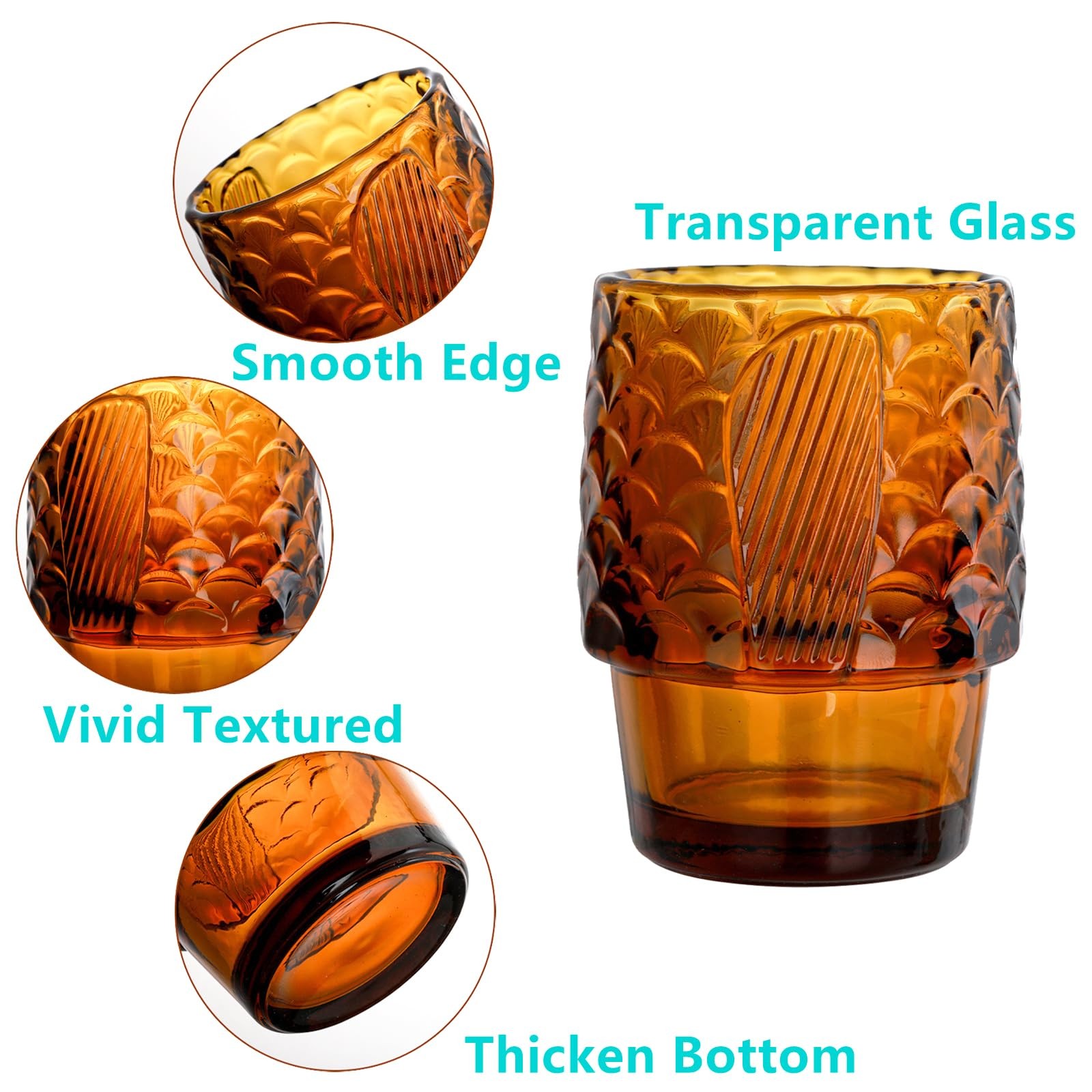 Set of 4 Koi Fish Design Drinking Glasses, Stackable Amber Tumbler Glasses Be…