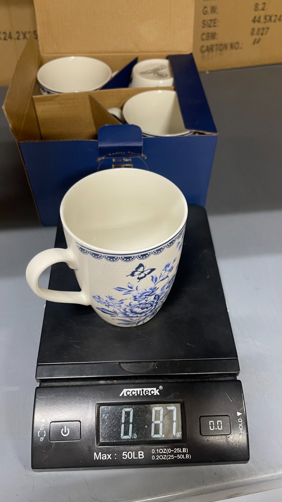 SET OF 4 Blue White Porcelain MUGS Floral Bone China Mismatched Coffee Mugs 12oz
