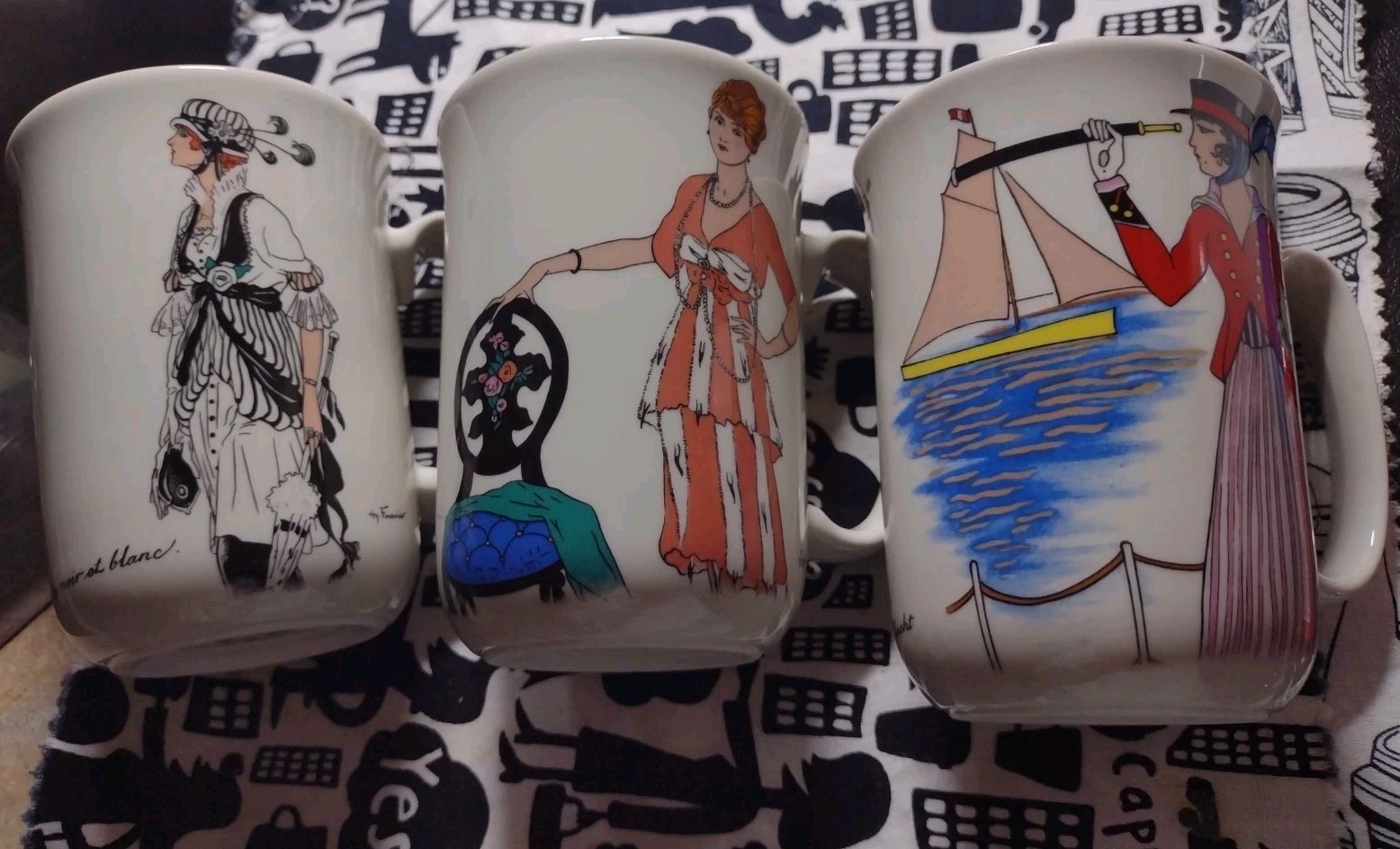 Villeroy & Boch Set Of 3 Mugs Cups Design 1900 Vintage Porcelain Women