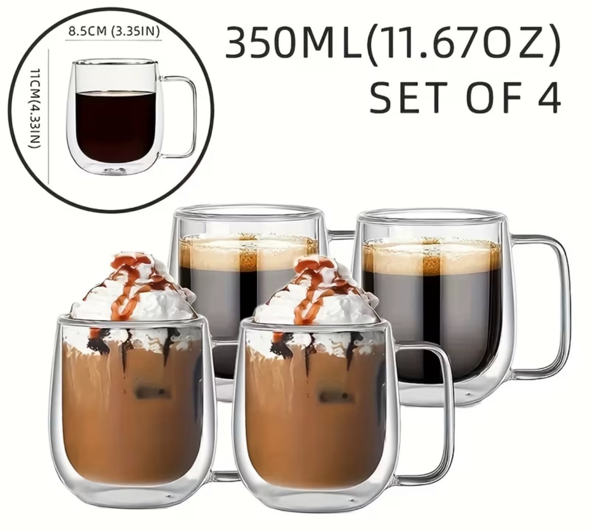 4pc Insulated Glass Coffee Cups