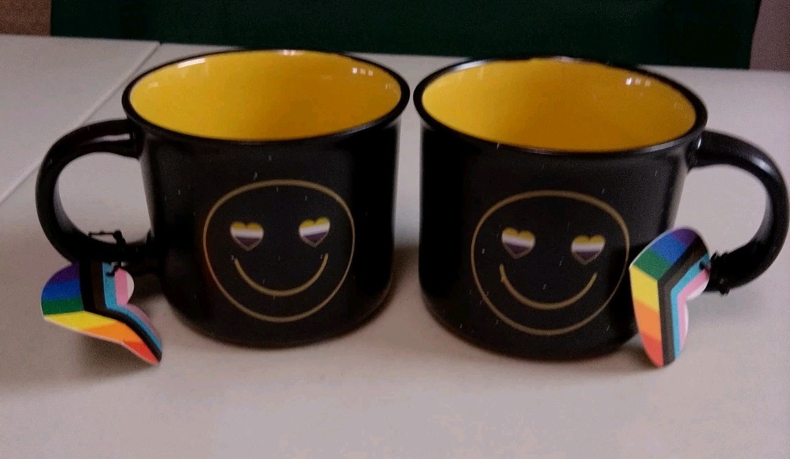 NWT Sheffield Home “Be You” Pride Mug Set of 2 Non-Binary Heart Eyes Smiley Face