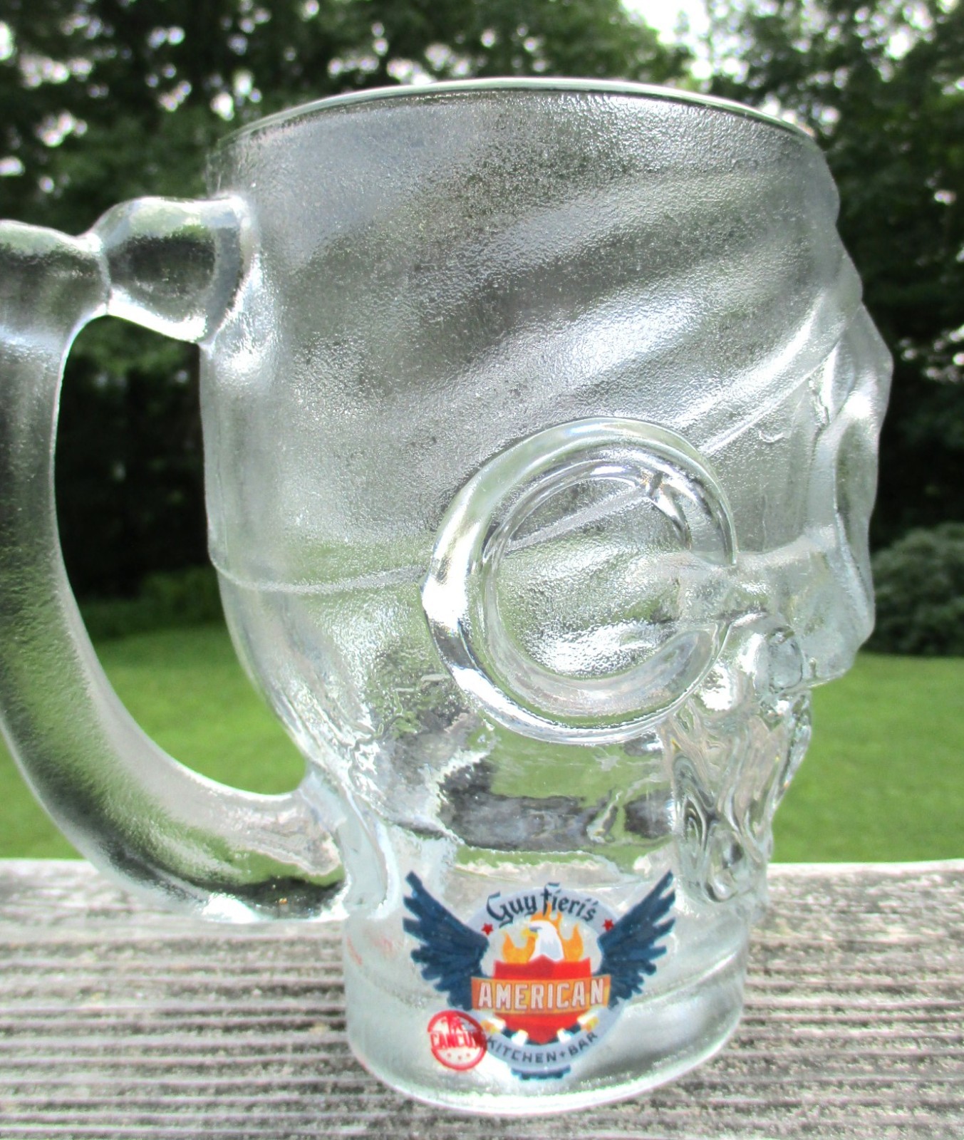 Guy Fieri’s American Kitchen Bar Cancun 6″ Glass Pirate Skull Mug Stein
