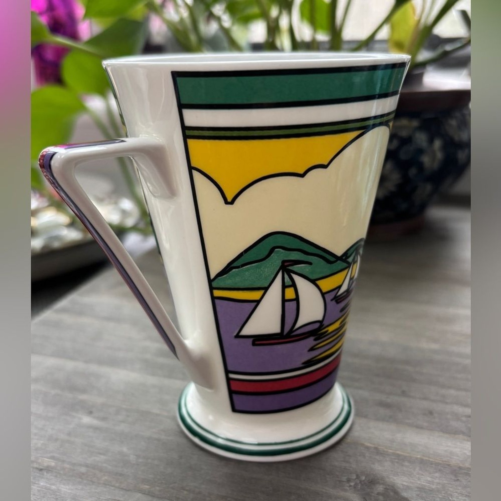 Vintage Art Deco Style Mug by Wren Giftware “Caribbean” Clarice Cliff Sun Fine B