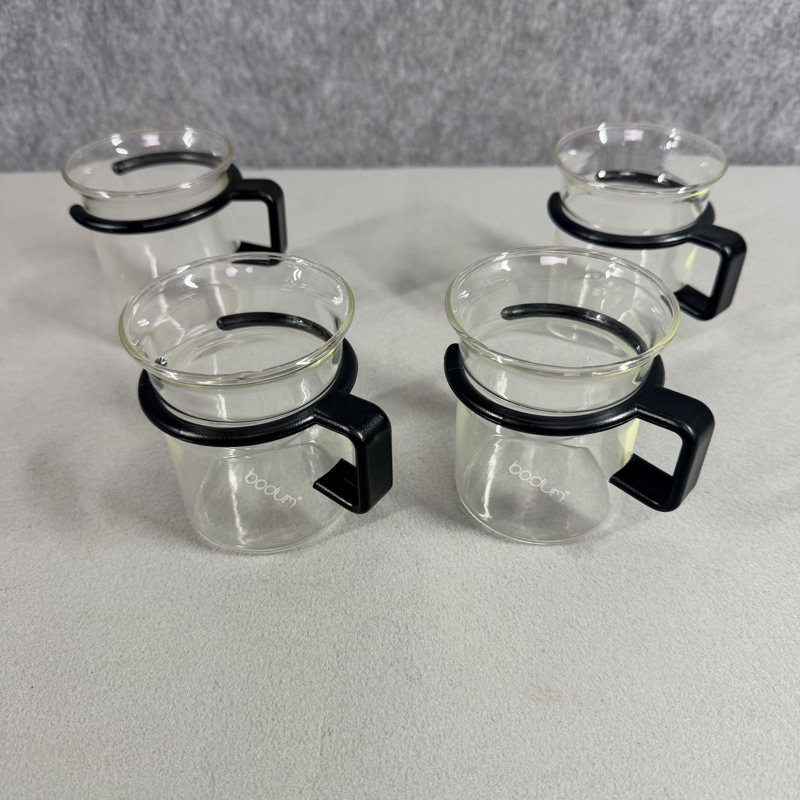 Bodum Bistro Picard Clear Glass Coffee Mugs Set Of 4 Black Handle Hot Drink Cups