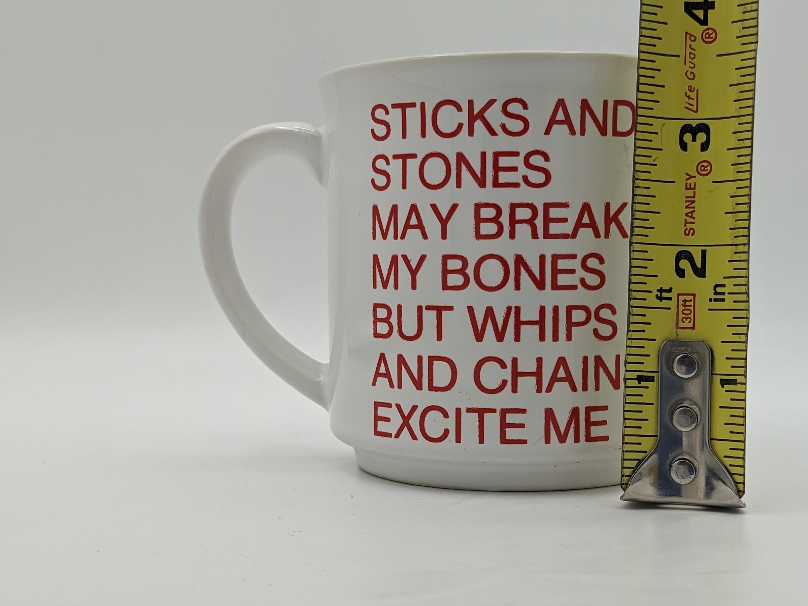 Mug Fun Saying Stick & Stones May Break .. But Whips And Chains Excite Me 10 Oz