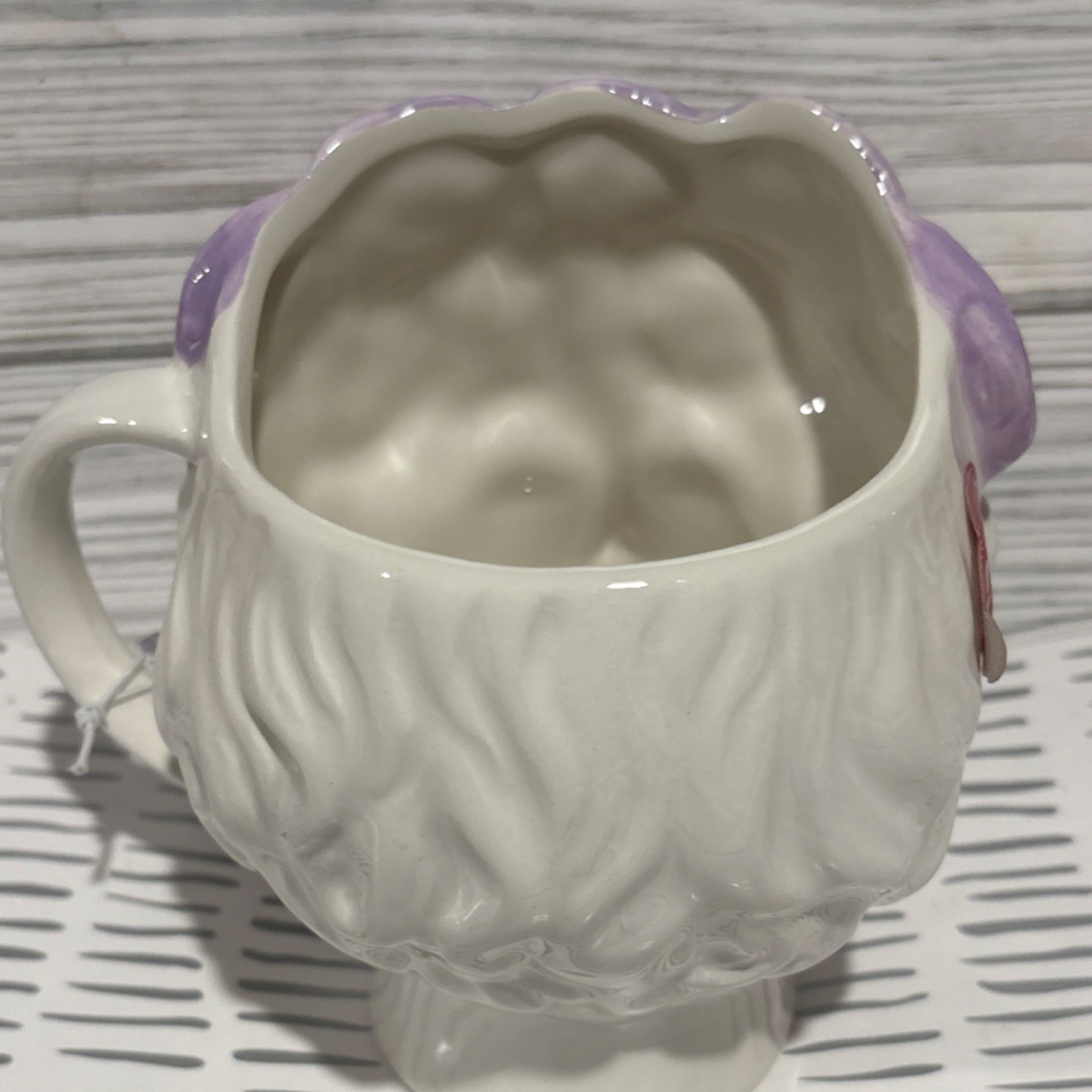 Sheffield Home Purple White Figural Ceramic Floral Novelty Coffee Mug Decorated
