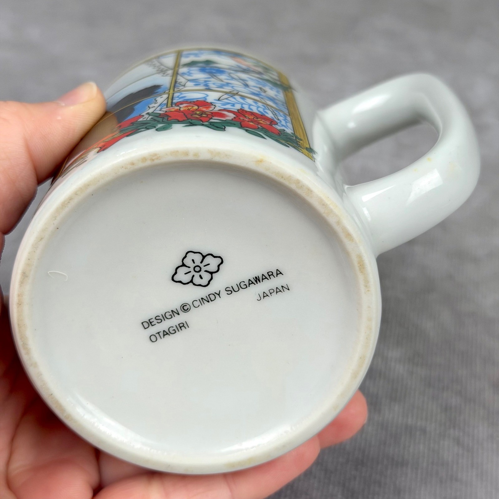 Otagiri Cindy Sugawara Tuxedo Cat Hummingbird Coffee Mug Japan Vintage White