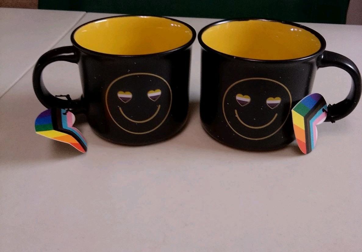 NWT Sheffield Home “Be You” Pride Mug Set of 2 Non-Binary Heart Eyes Smiley Face