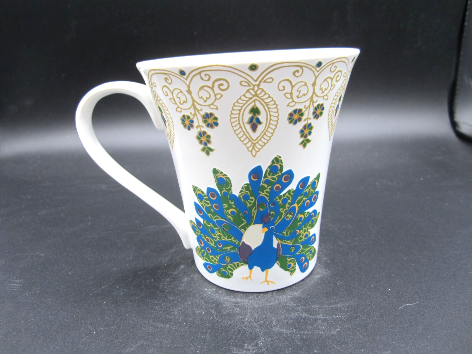 Coventry Jeweled Peacock White Multicolor Tea Coffee Cup 12 oz (512)