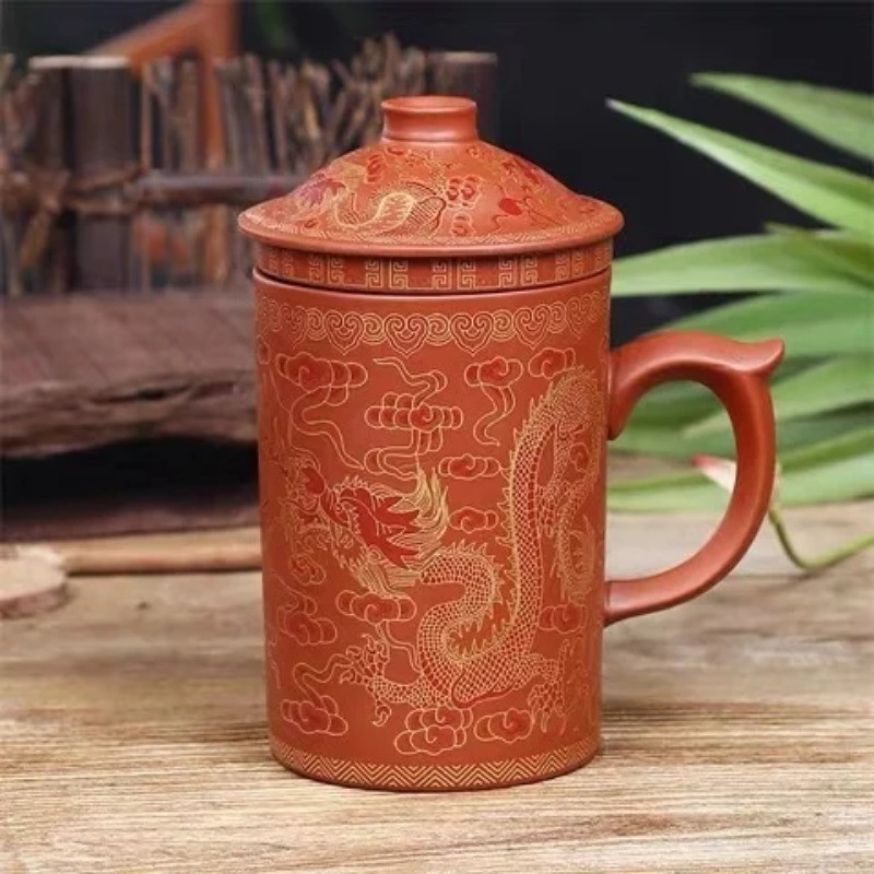 360ml Retro Purple Clay Handcarved Tea Mug Tea Infuser Coffee Mug Kungfu Teaware