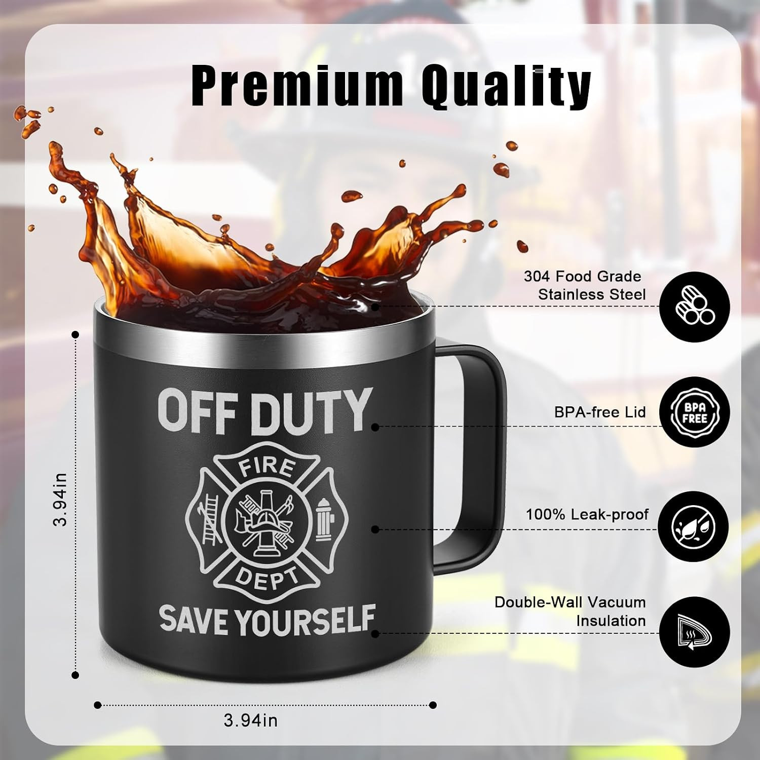 Lifecapido Firefighter Gifts for Men, Off Duty Save Yourself 14 oz Insulated Cof