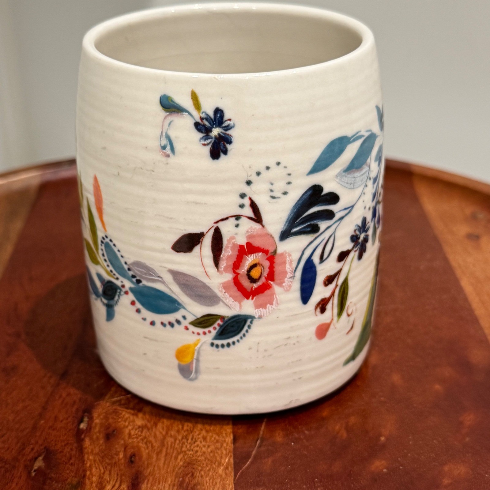 Anthropologie Starla M Halfmann Monogram Letter A Floral Ceramic Coffee Mug 4in