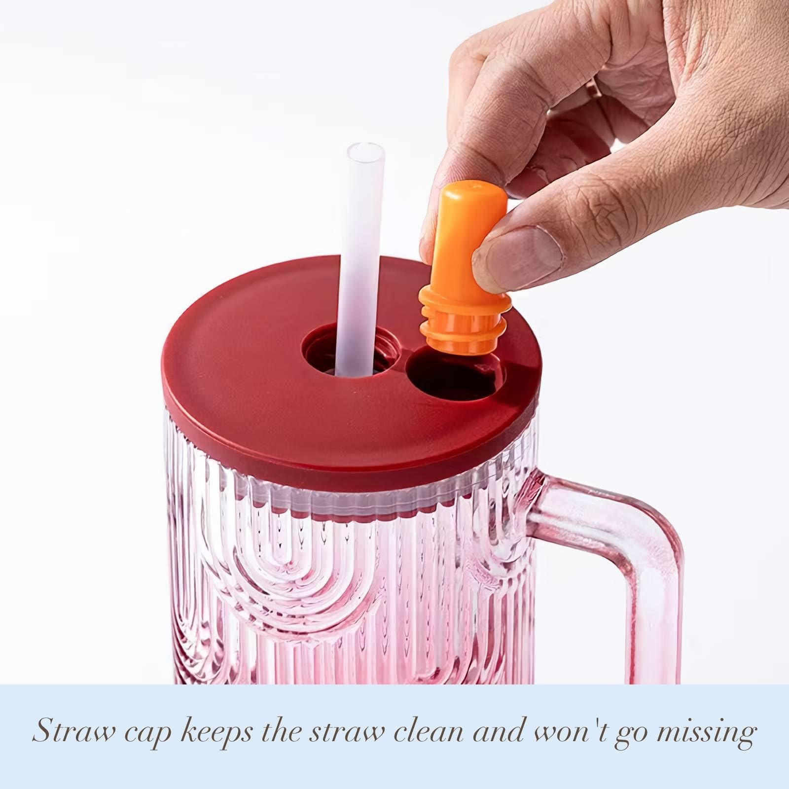 20 oz Pink Glass Tumbler with Handle, Lid, Straw and Cover, Dishwasher Safe C…