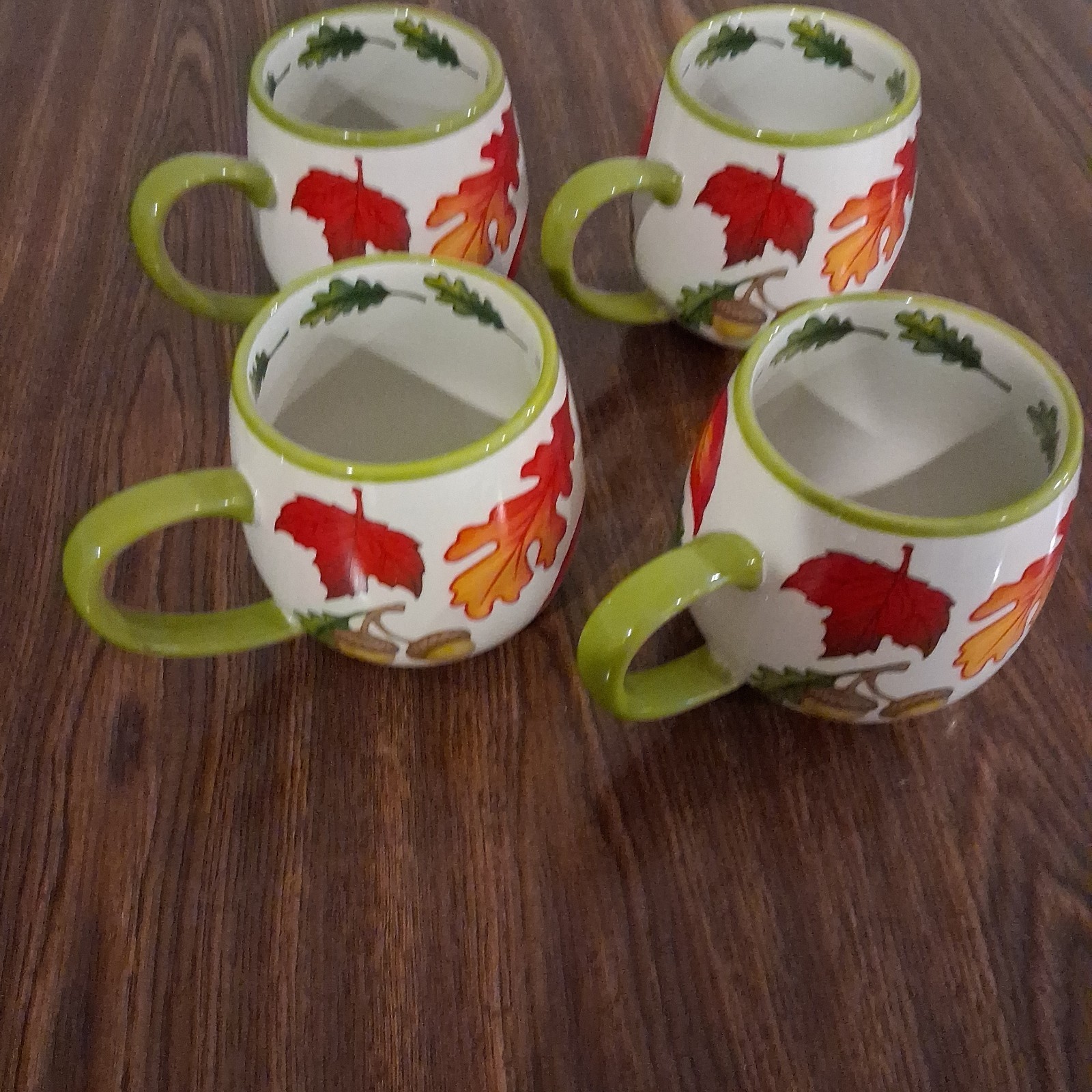 Temptations By Tara Fall Leaf Coffee Mug Set of 4 14 Oz Ceramic Green