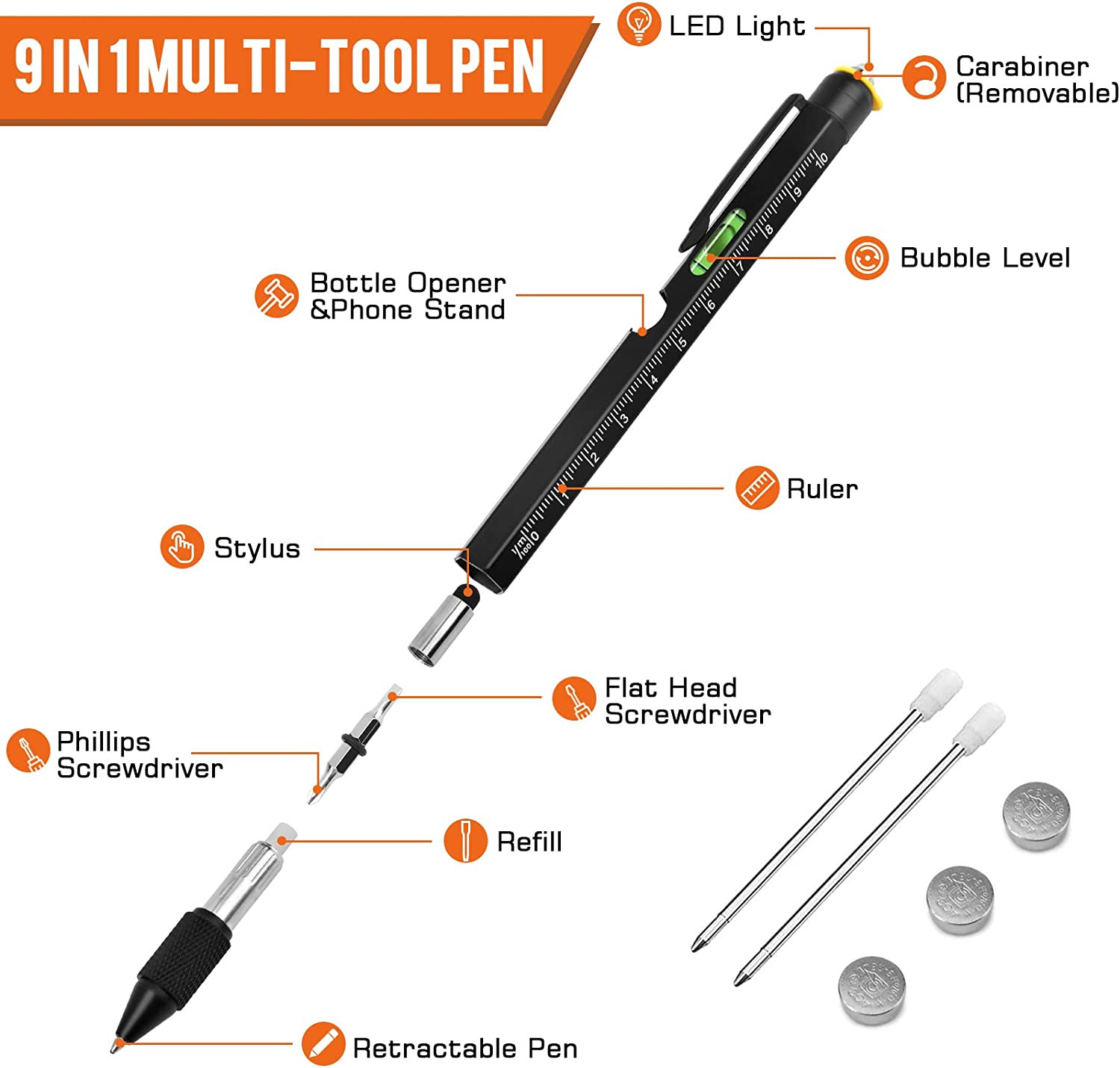 9 in 1 Multitool Pen, Cool Tools Gadgets for Husband Him Adult Dad