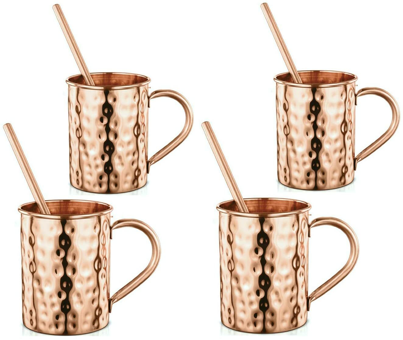 AVADOR Handcrafted Cylindrical Shape 100% Pure Copper Moscow Mule Mugs Set of 4