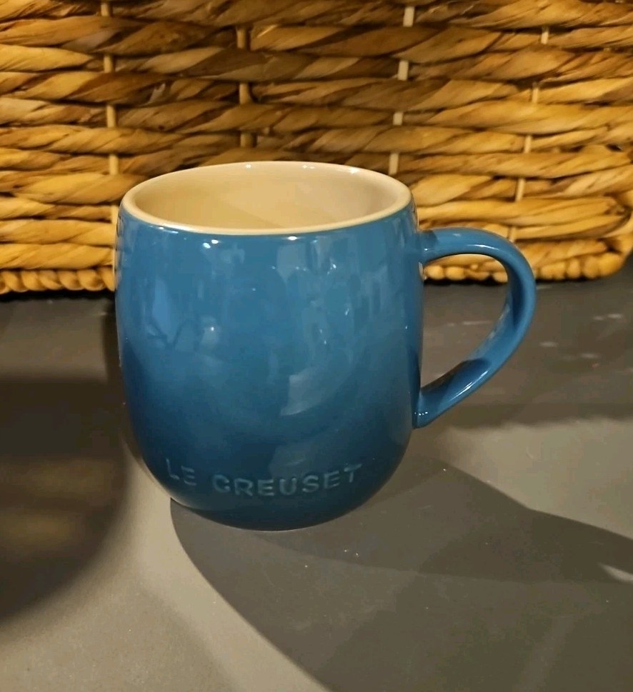 Set of 4 New Le Creuset Deep Teal Coffee Mugs Stoneware 13 OZ