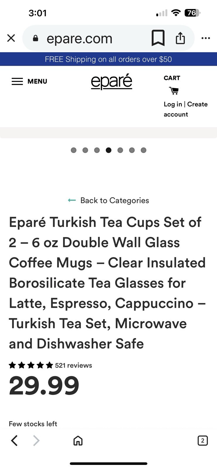 Eparé Turkish Clear Glass Tea Cups – Set of 2 Double Wall Clear Glass Coffee Mug