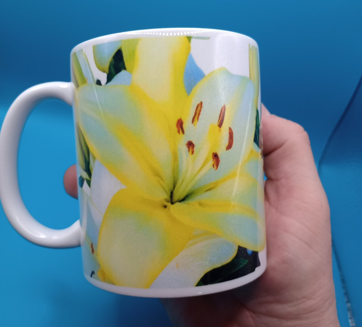 Yellow Summer Lily Flower 15 oz White Ceramic Coffee Mug Flowers Gift Office NEW