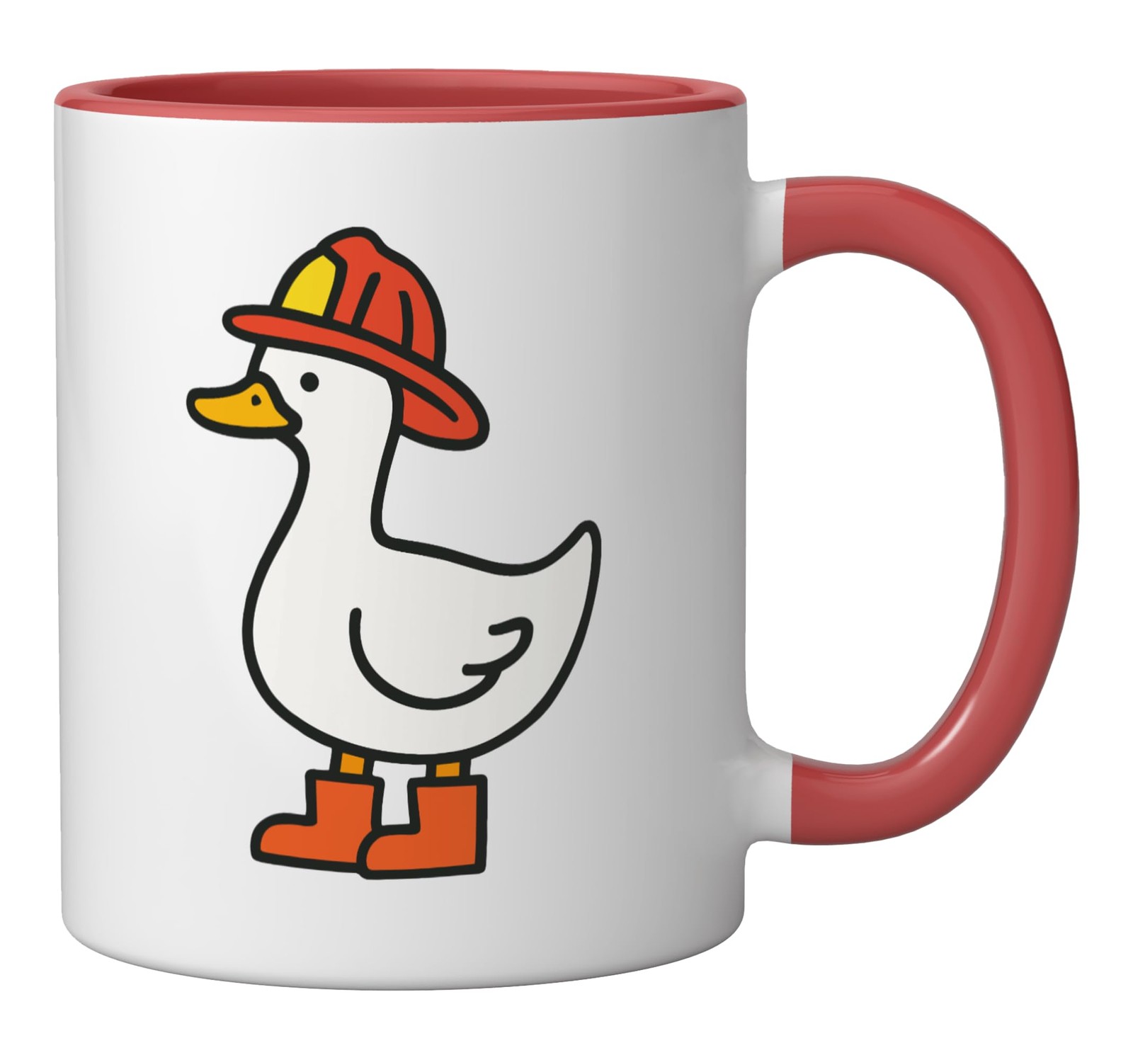 Minimalist Firefighter Duck Cute Rescue Animal Design Ceramic Mug, Red/White
