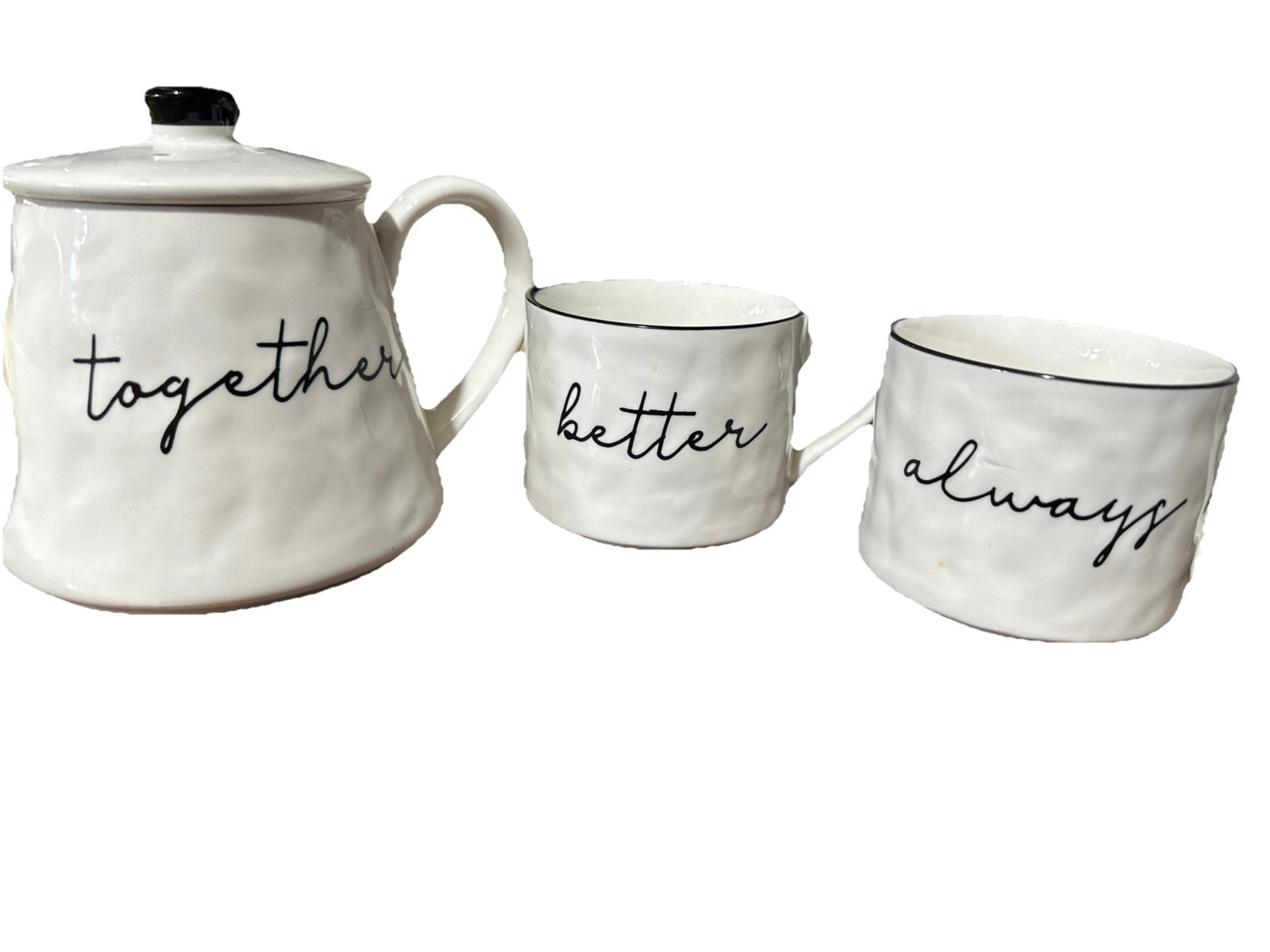 Creative Co-Op Stoneware Teapot & Mugs Set Always Better Together Cups