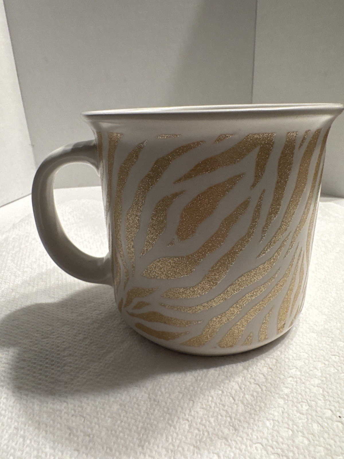Rachel Zoe Gold Zebra Print Coffee Mug White Glam Animal Print Cup