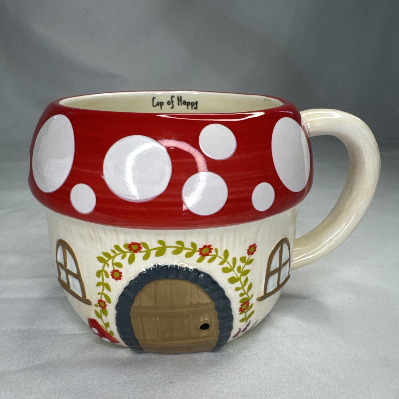 Natural Life Mushroom House Mug Cottage Shaped Ceramic Coffee Cup Of Happy