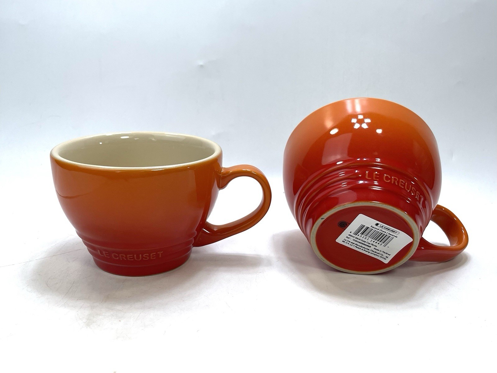 Le Creuset Stoneware Set of 2 Giant Cappuccino Bistro Mug 14 oz Flame Orange NEW
