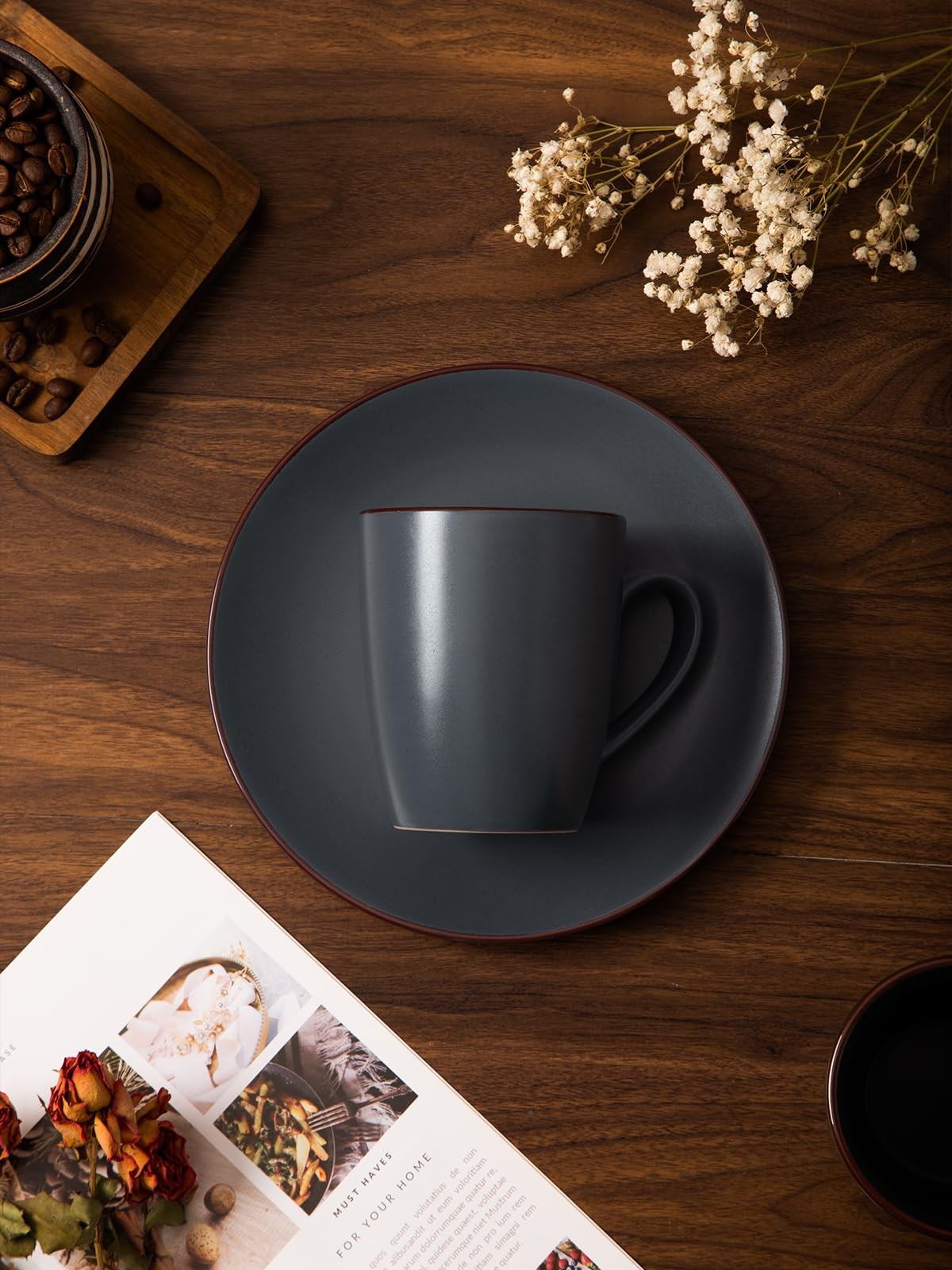 4 PCS Venus Coffee Mugs 12 oz Set Drinking Cup With Handle Charcoal Matte