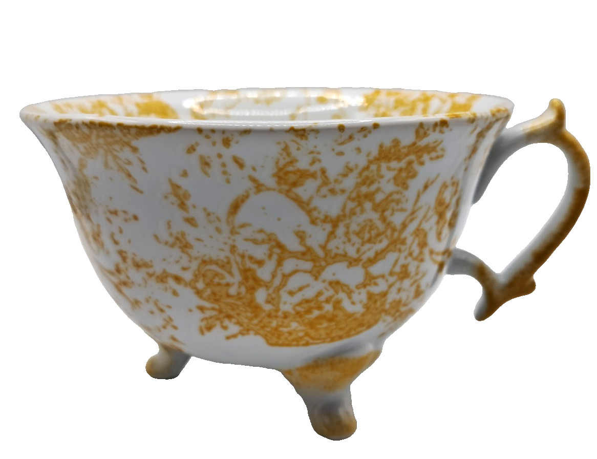 World Market Footed Art Deco Style Yellow White Ceramic Coffee Mug Tea Cup