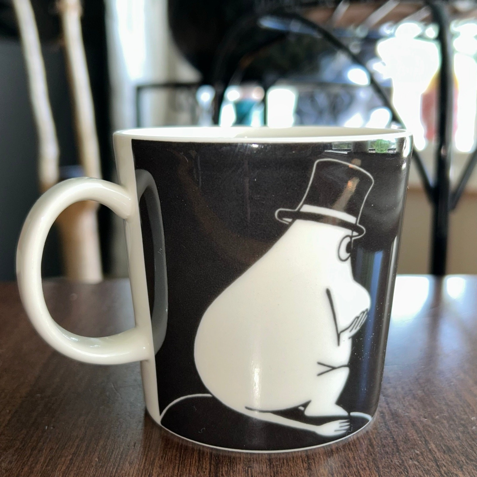 Arabia Finland Moomin Pappa Fishing Ceramic Mug Hippo Black and White 8 oz