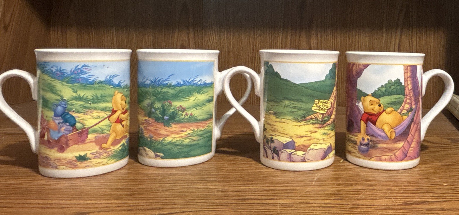 Disney Winnie the Pooh Ceramic Coffee Mugs Set of 4. 11 fl oz, Multicolor