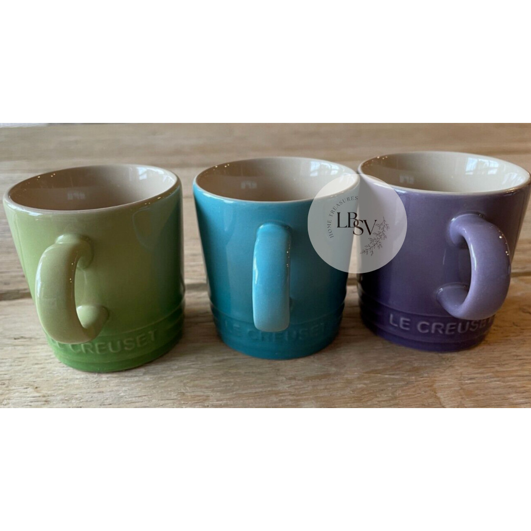 Le Creuset Stoneware Rainbow Multicolor Set of 6 3.5oz London Espresso Mugs NEW