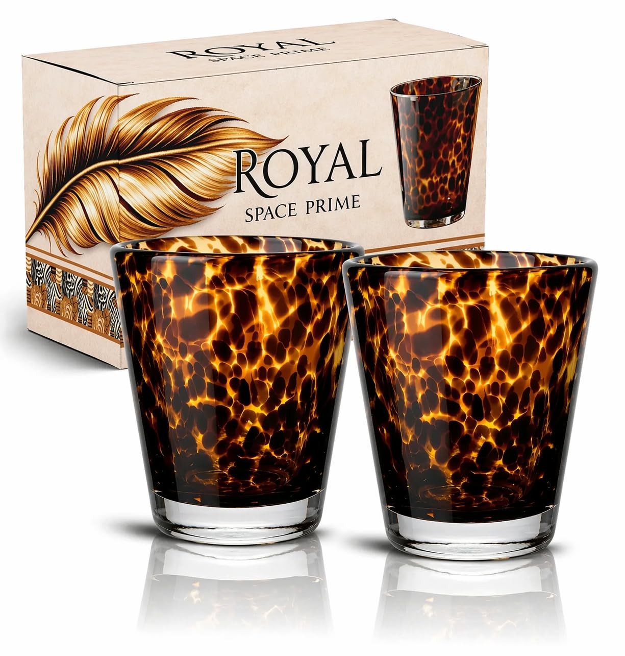 Tortoise Shell Glass Cups – Set of 2 | 10 Oz Amber Water Glasses | Leopard & …