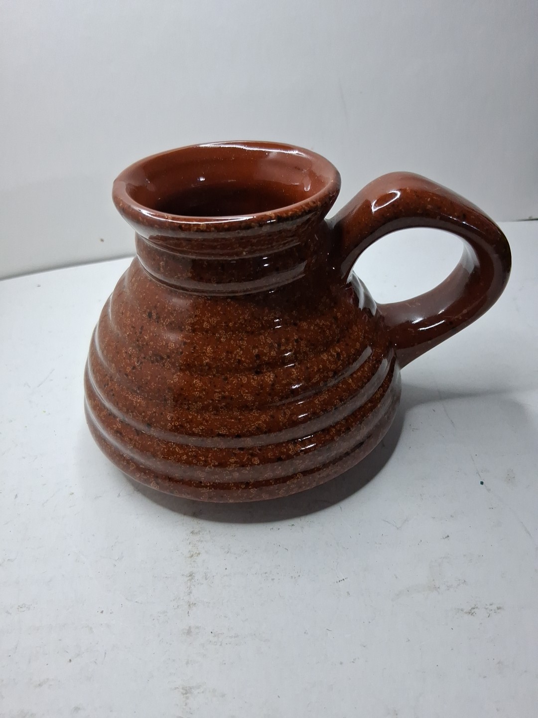 Vtg Beehive Style Wide Rubber Bottom No Spill Pottery Travel Mug Brown