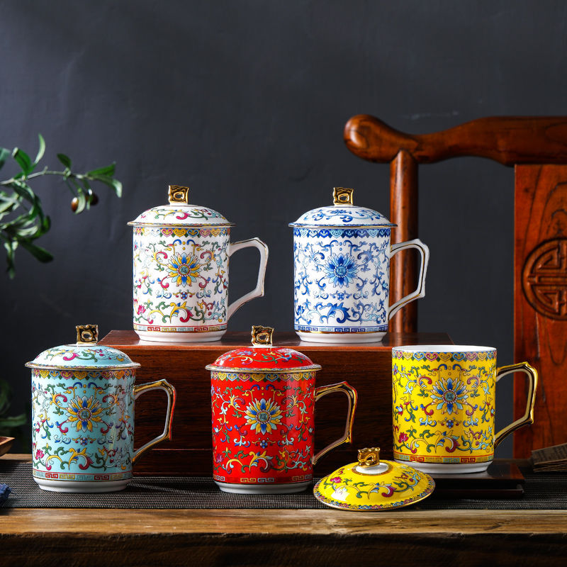 4.82″ Chinese Jingdezhen Ceramic Household Tea Cup with Lid Bone Water Cup Gift