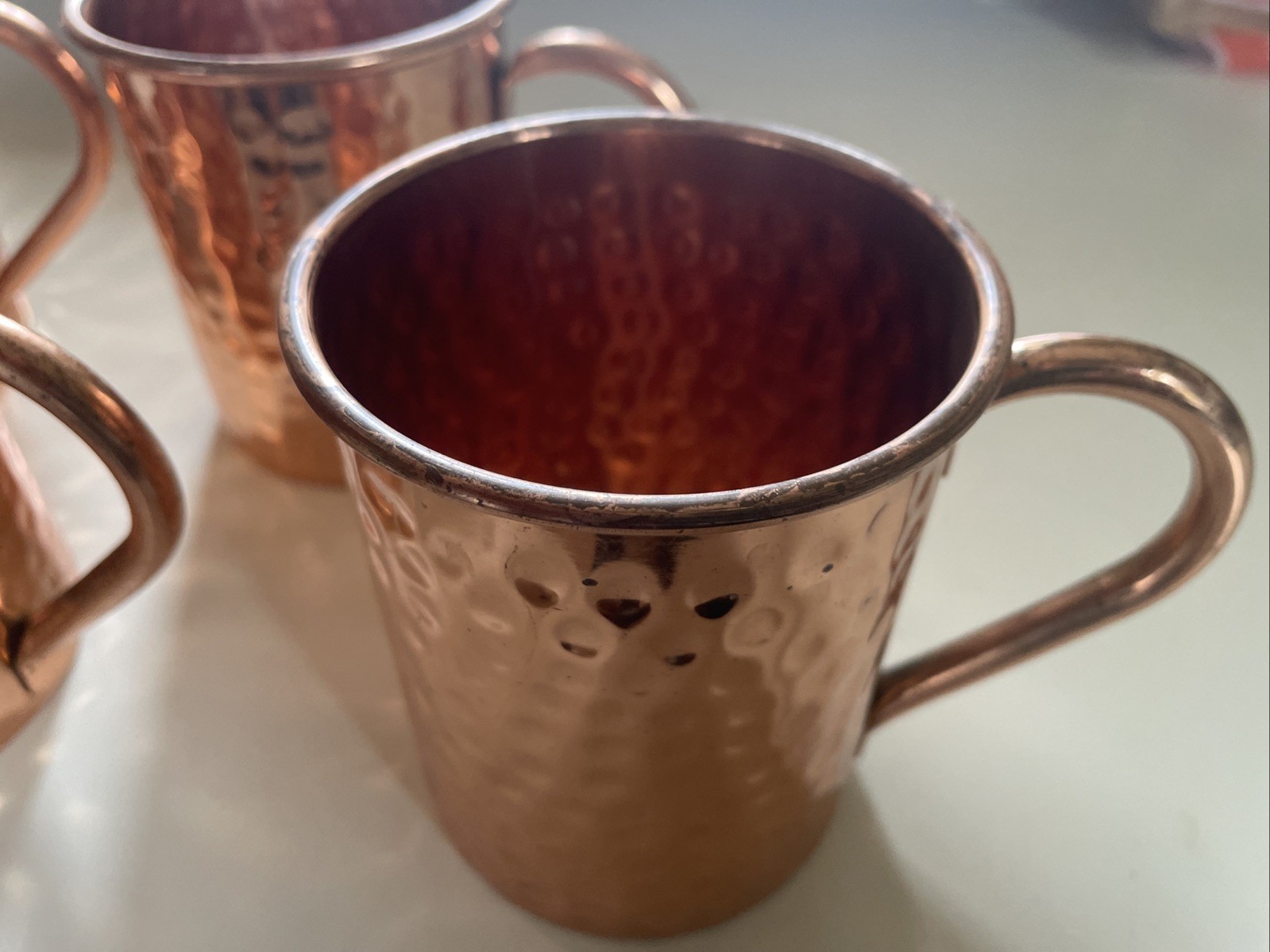 Copper Cure Mule Mug Set of 4-Solid Cylindrical Dimpled-Lightly Used