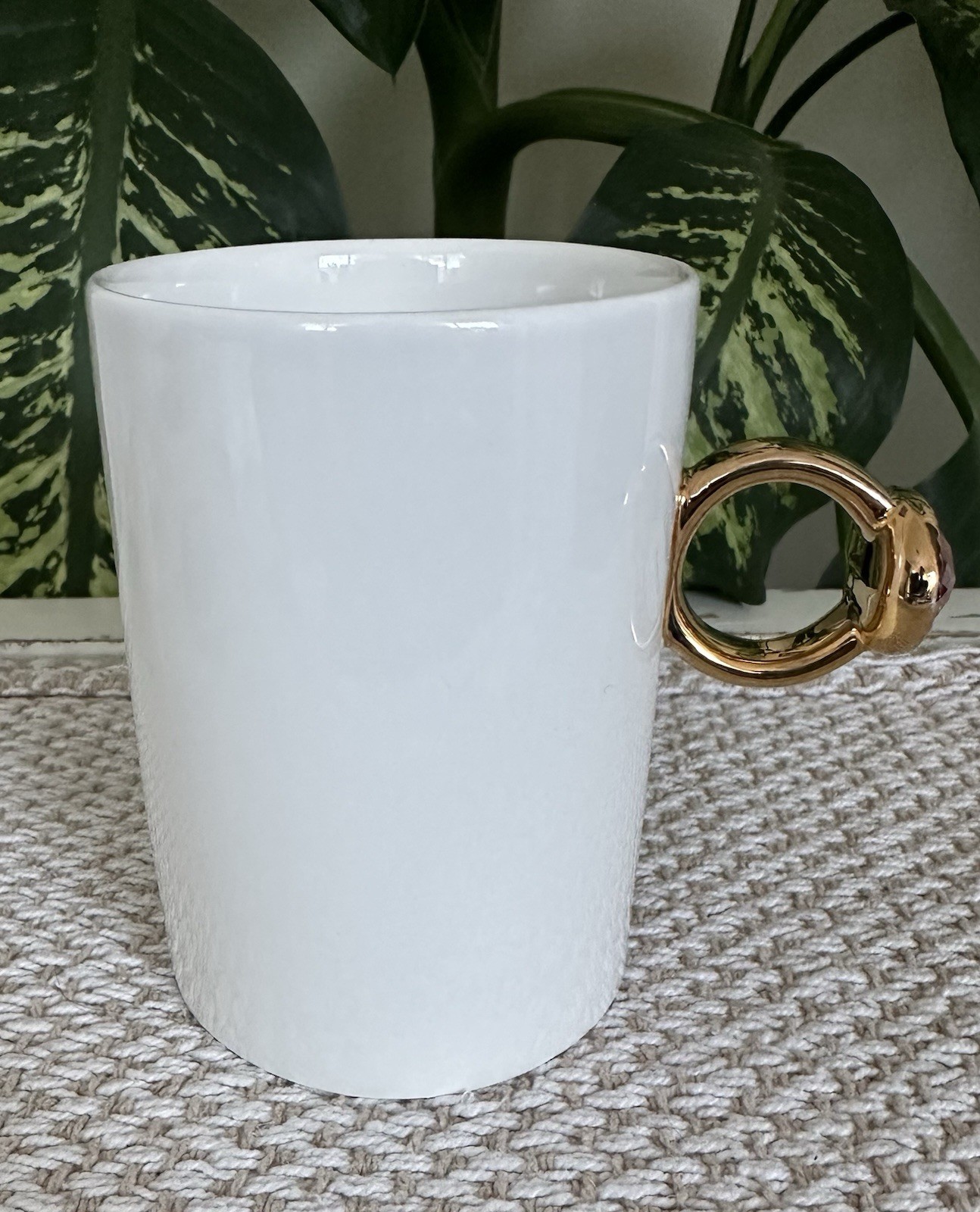 Ceramic White Coffee Mug 15 fl oz “YOU’RE A GEM” Pink Gem Decor Gold Handle