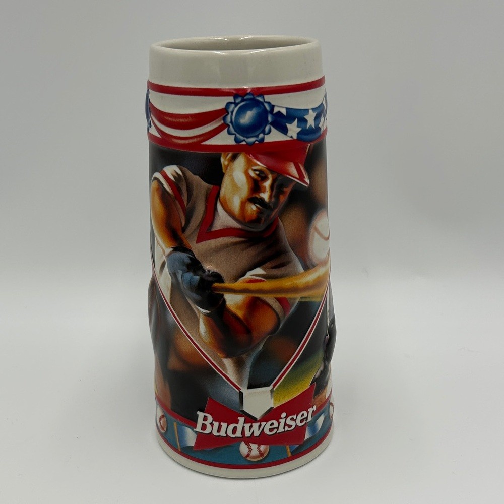 Vintage Budweiser Baseball Beer Stein Mug Play Ball Sport Action 1996