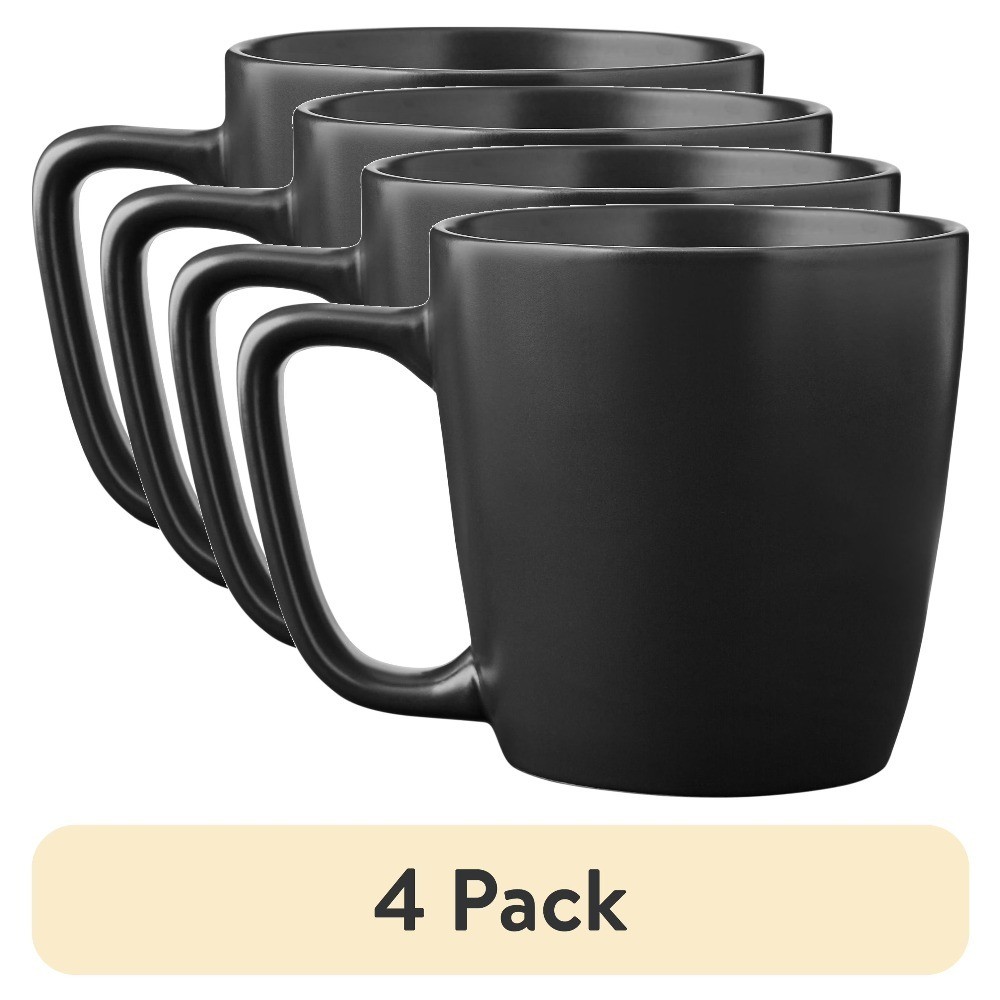 (4 pack) Alessandra 14oz Solid Matte Black Stoneware Mug