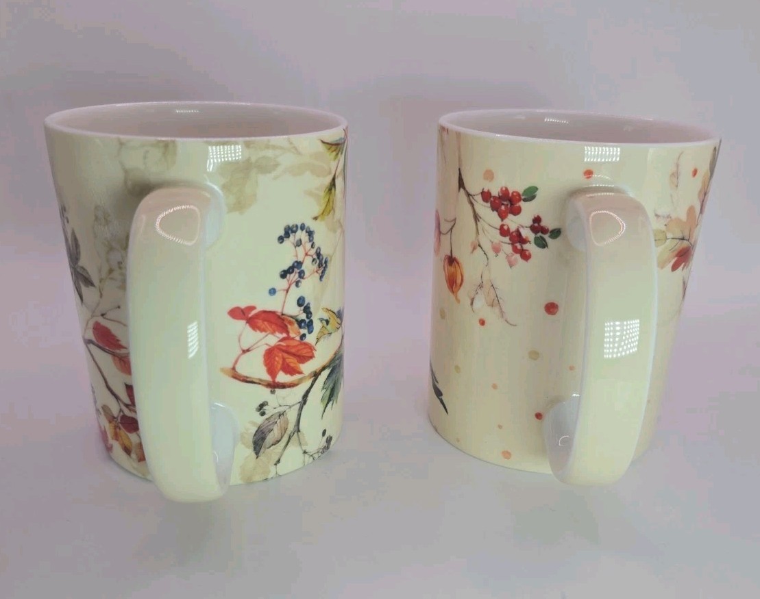 2 Maison d’ Hermine Fine Bone China Birds & Floral Cups 12 oz