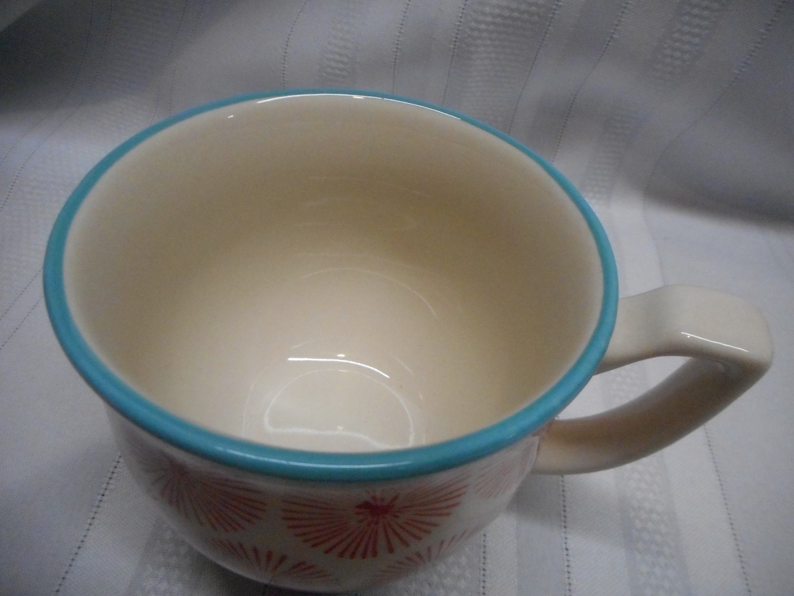 The Pioneer Woman Happiness Mug 15oz Decorated Footed Stoneware Red Turquoise