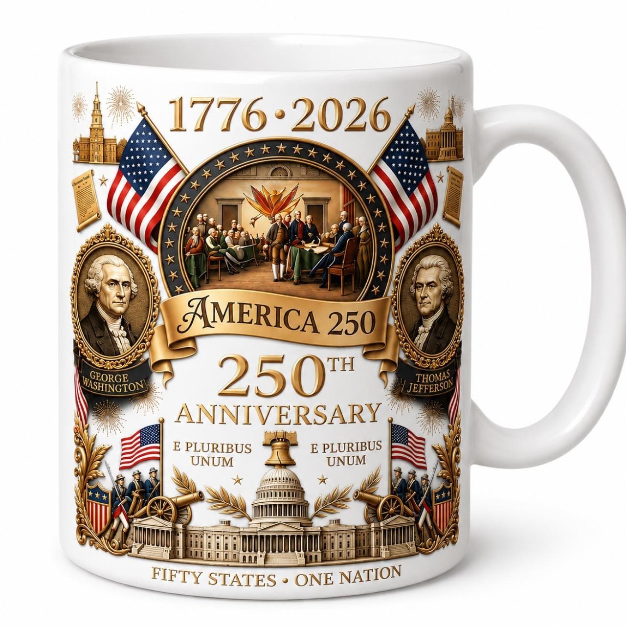 USA 250th Anniversary Ceramic Mug, We The People Patriotic Coffee Cup 1776–2026