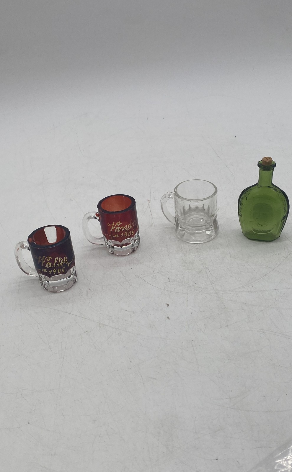 Vintage Multicolor Glass Serving Miniature Mugs/Bottle Mixed Lot Of 4