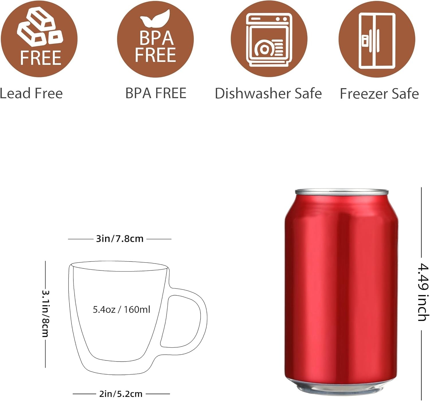 Insulated Espresso Glass Mugs 5.4oz/160ml, Small Clear Coffee Mugs Set of 2,