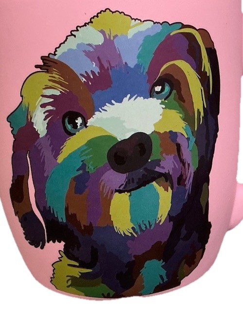 DesirableSip Colorful Pop Art Style Artistic Dog Portrait 18oz. Pink Coffee Mug