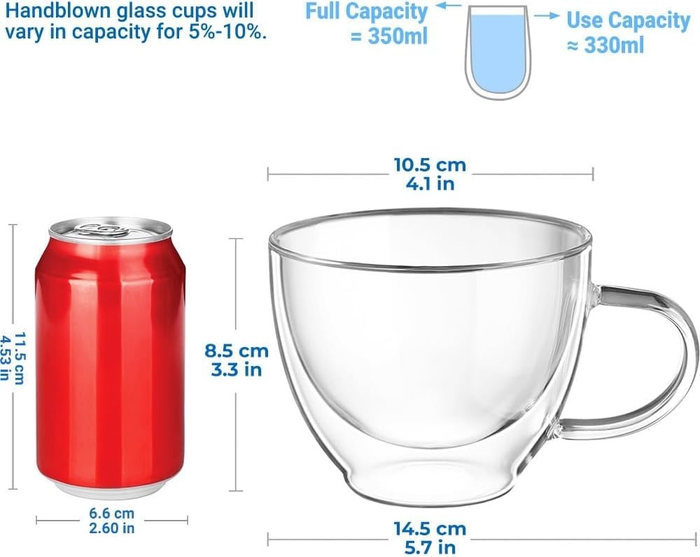 Double Walled Glass Coffee Mug 12 oz Latte Cappuccino Cups Set of 2, Clear Gl…