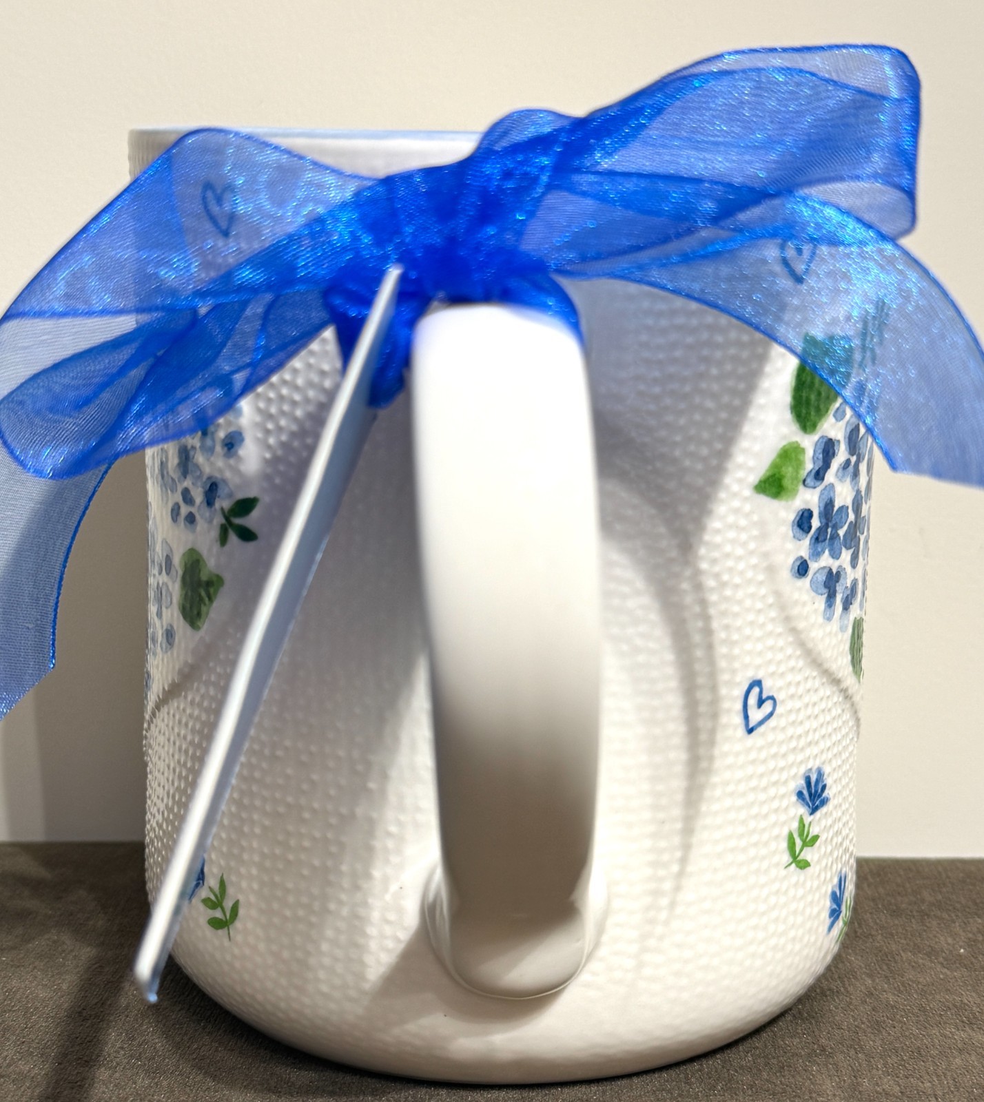 Petal & Pearl Blue Hydrangeas & Hearts Ceramic Mug with Dot Texture #675